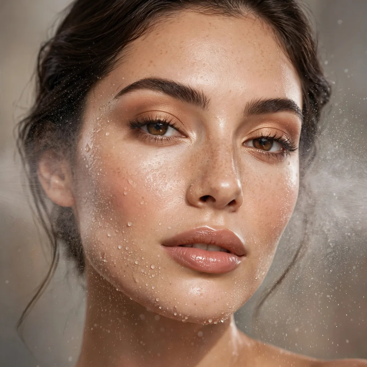 Facial mist sandwich dewy technique
