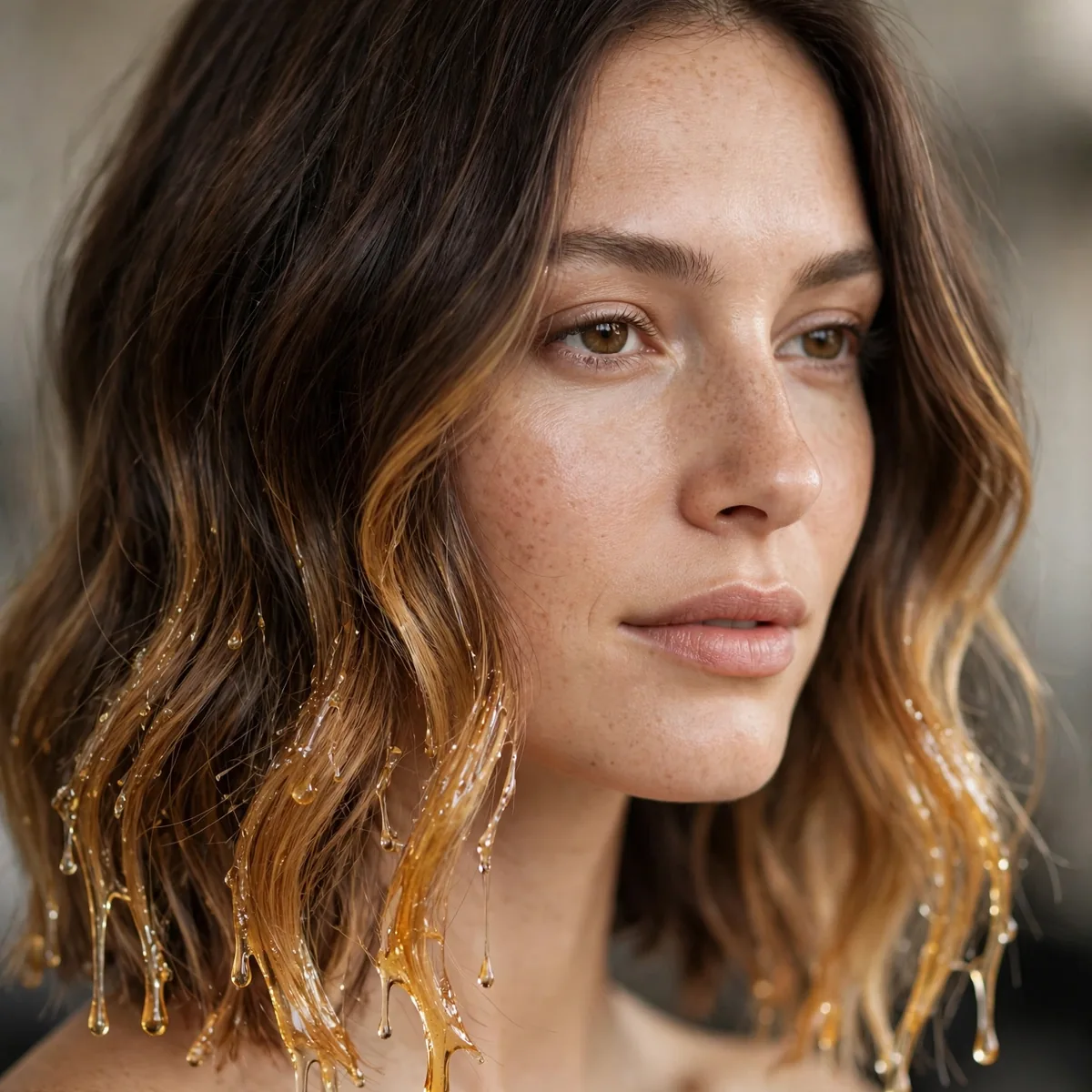 Brunette hair with honey colored ends