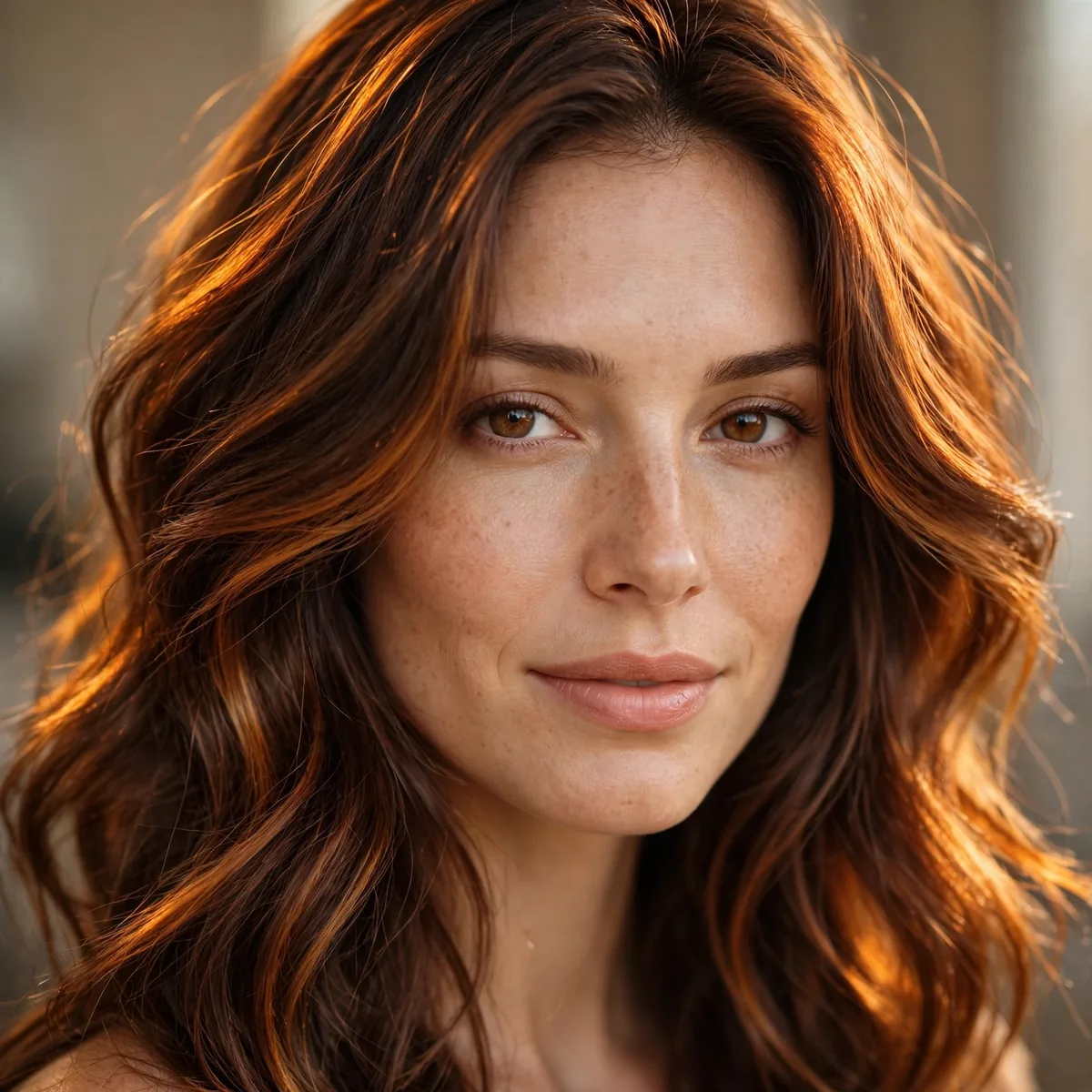 Amber colored highlights on brown hair