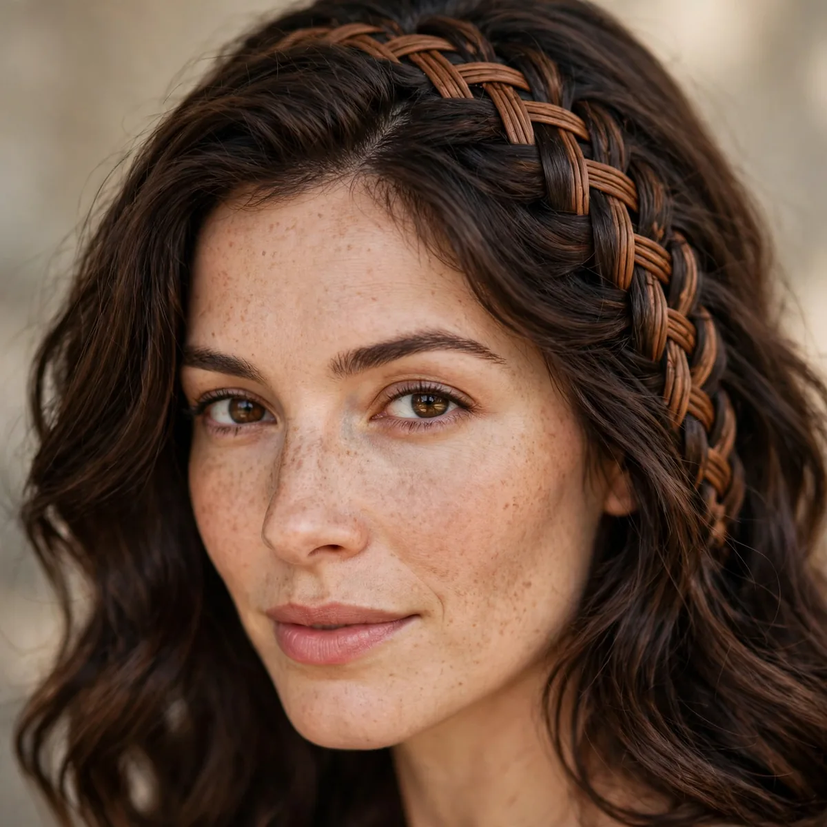 Warm walnut woven dimension on brunette