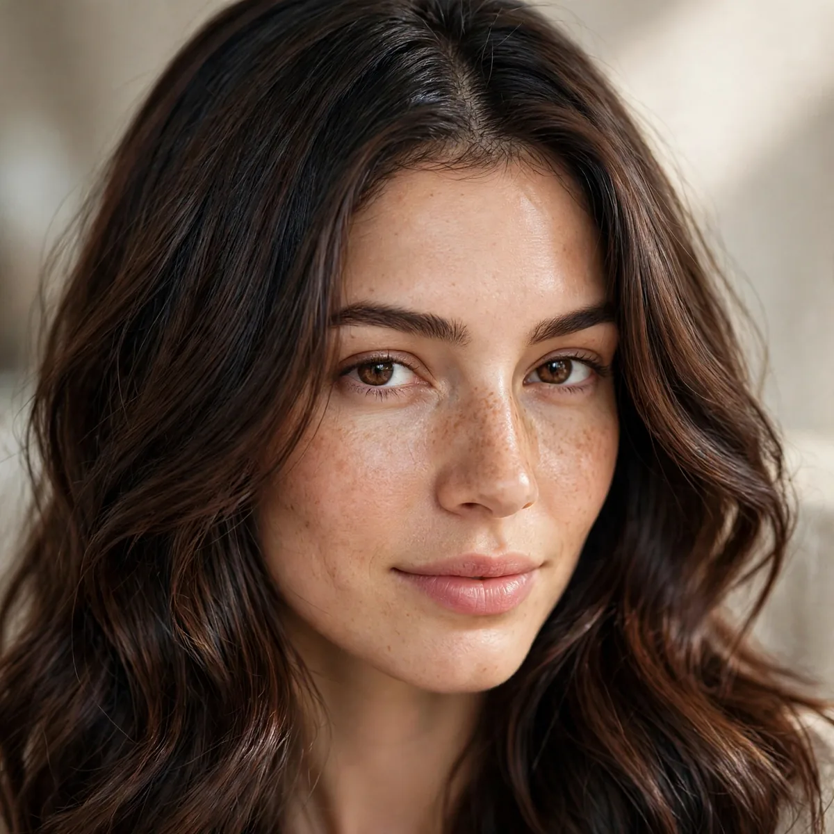 Rooted glossy brunette hair color