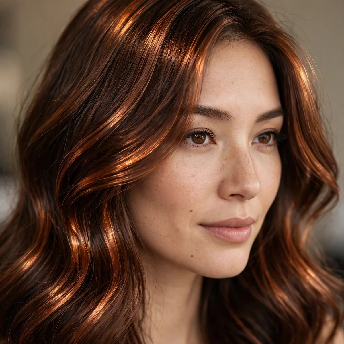 Molten bronze dimension on brown hair