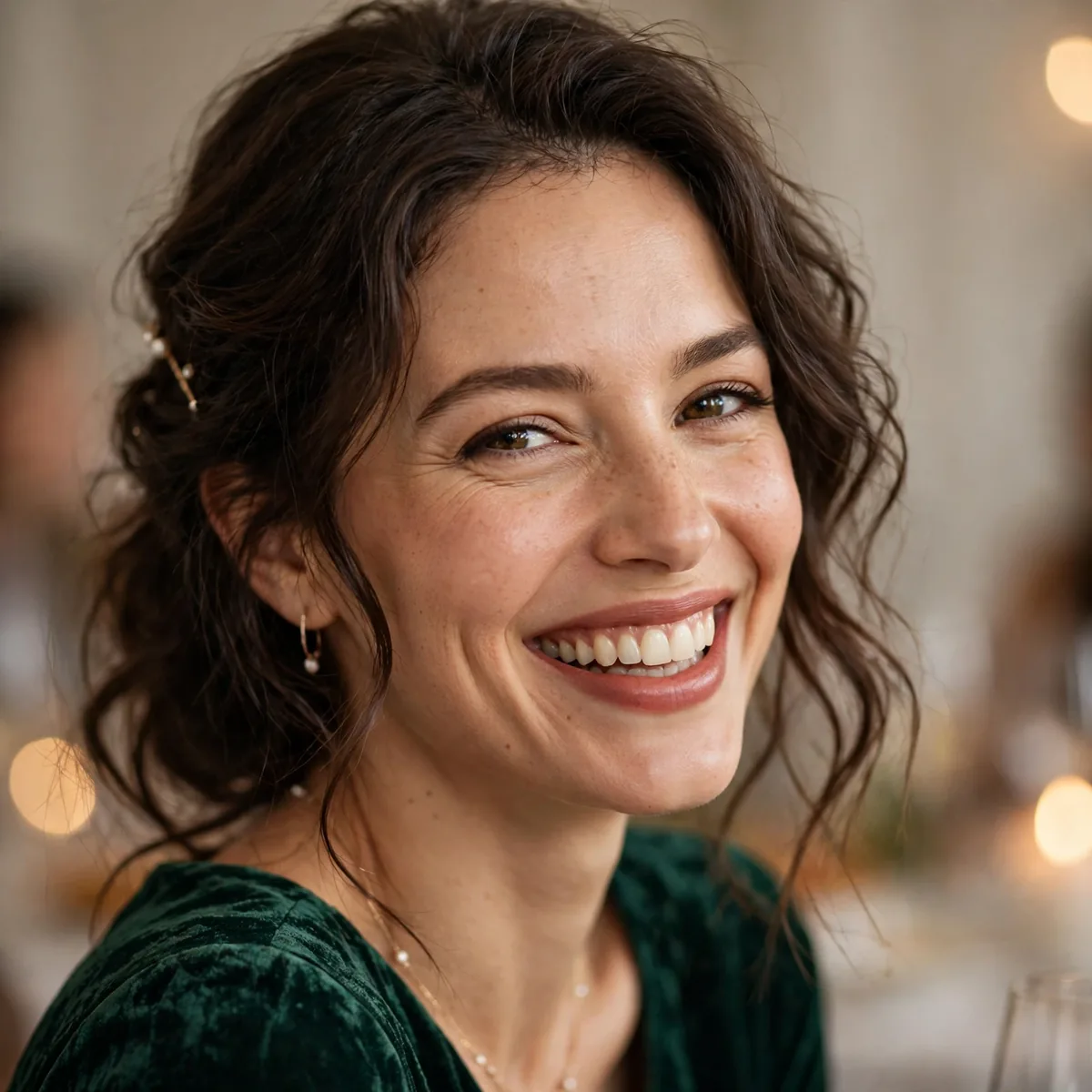 Happy hostess enjoying dinner party