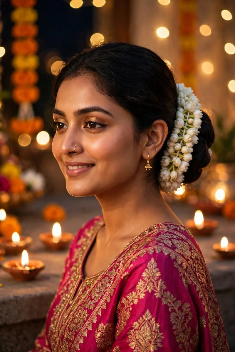 Gajra Low Bun β Diwali festive look