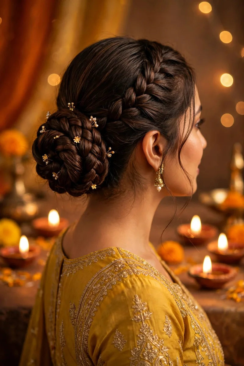 Braided Bun β Diwali festive look