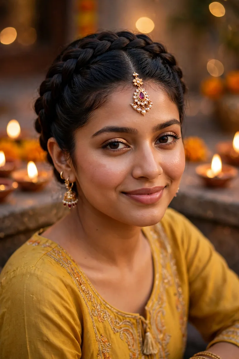 Braided Crown (Milkmaid Braid) β Diwali festive look