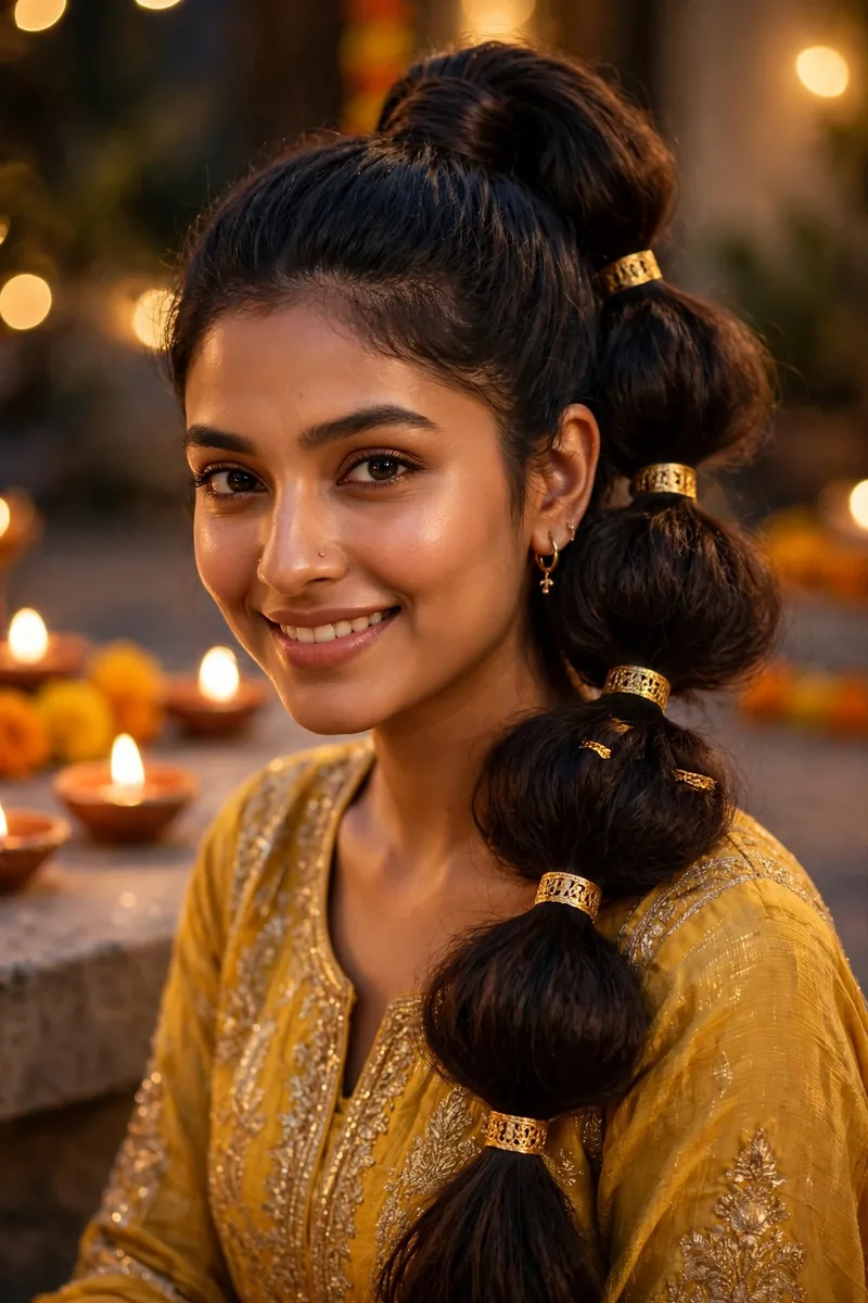 Bubble Braid with Gold Cuffs β Diwali festive look