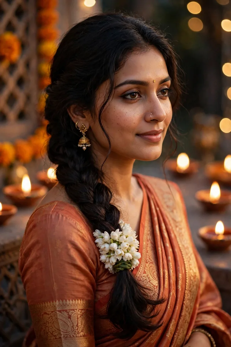 Side Braid + Gajra Combo β Diwali festive look