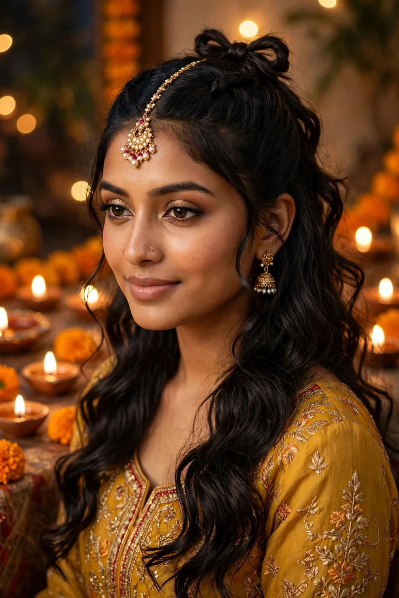 Half-Up with Maang Tikka β Diwali festive look