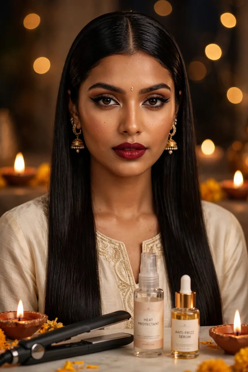 Sleek Straight with Statement Middle Part β Diwali festive look