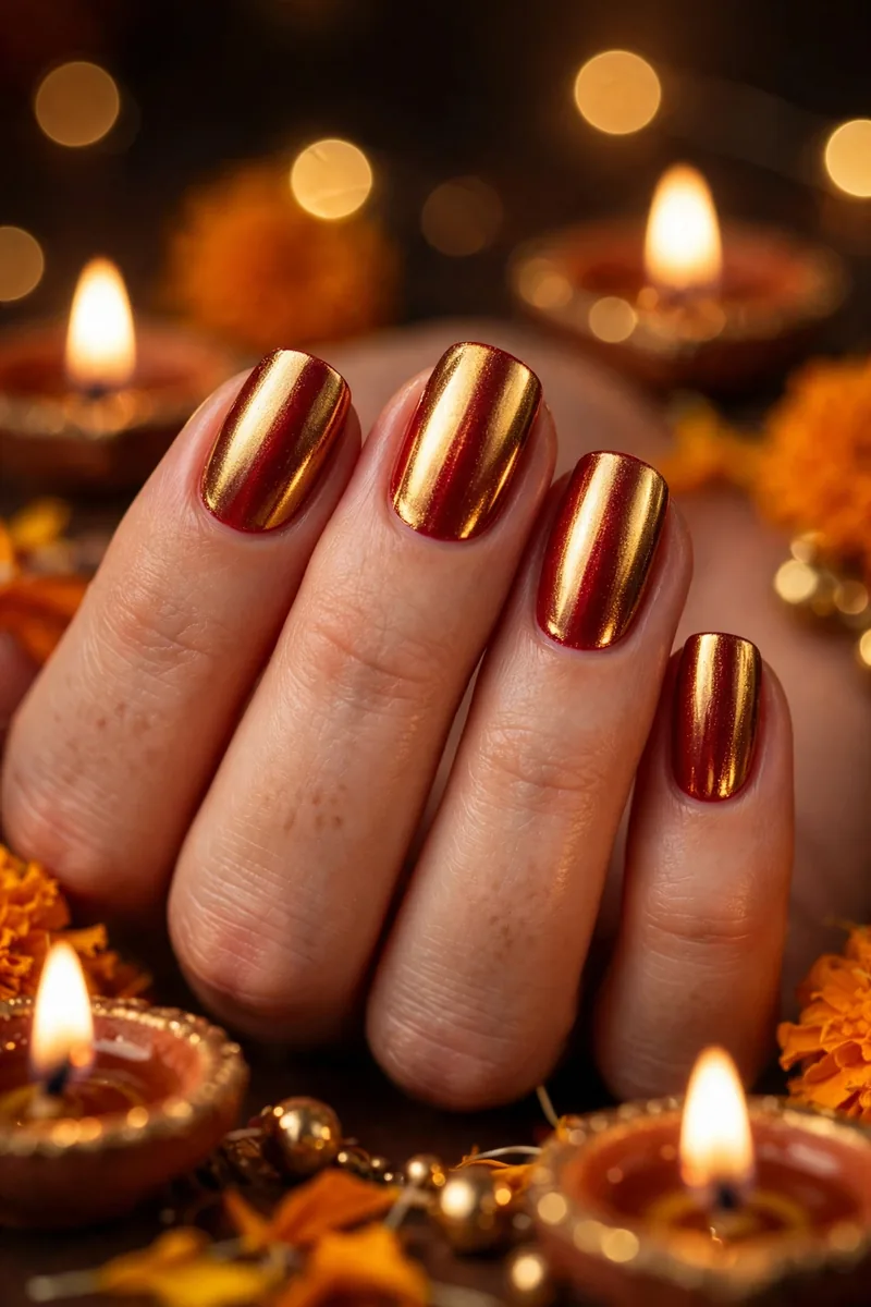 Gold Chrome over Red β Diwali festive look
