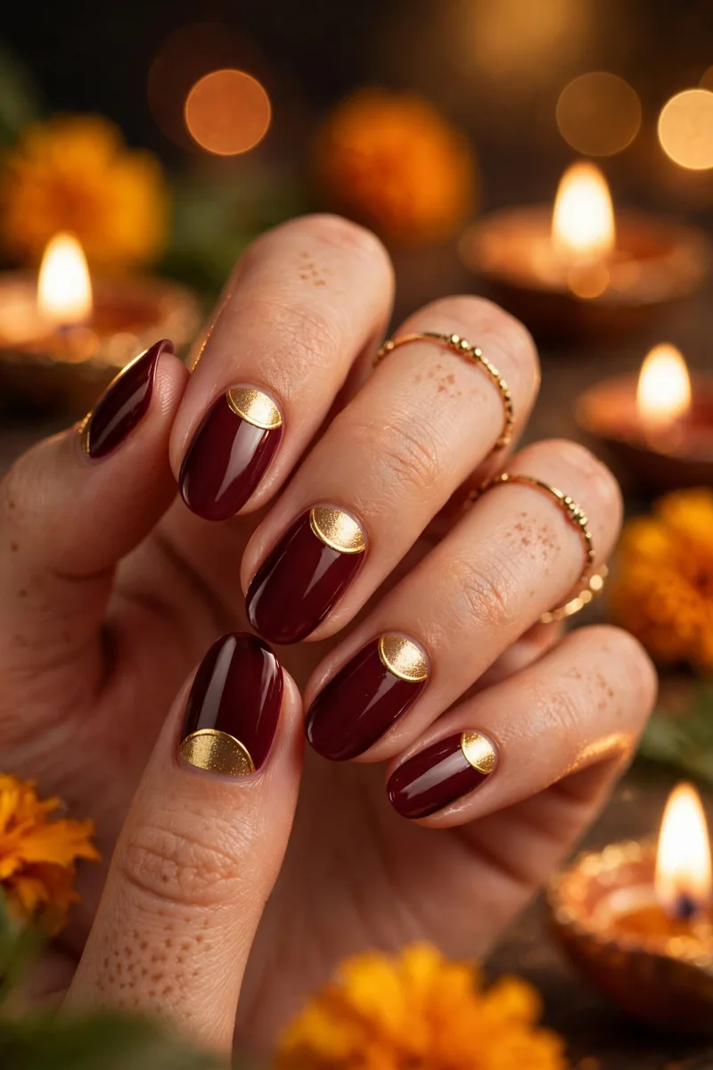 Maroon with Gold Half-Moons β Diwali festive look