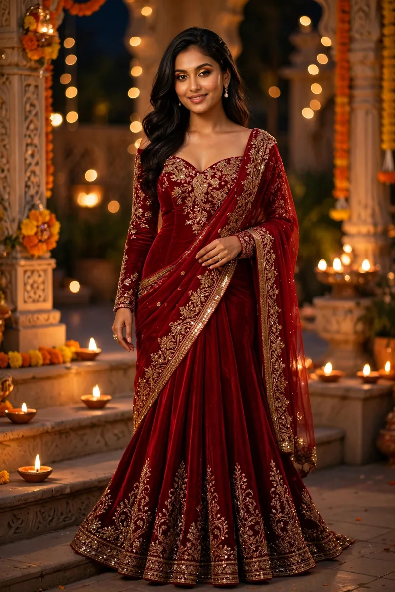 Saree Gown (Gown with Saree Drape) β Diwali festive look