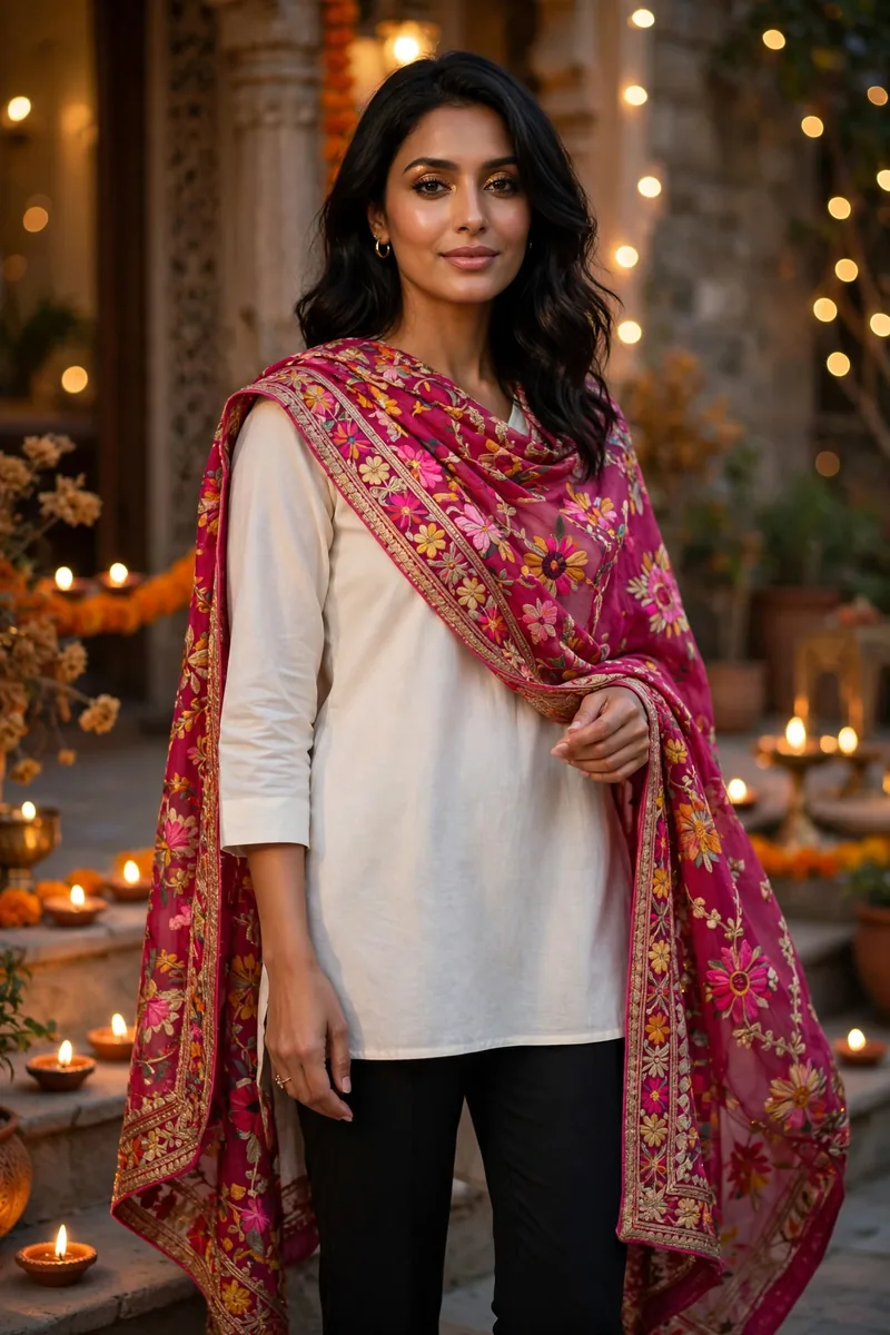 Kurta + Cigarette Pants + Statement Dupatta β Diwali festive look