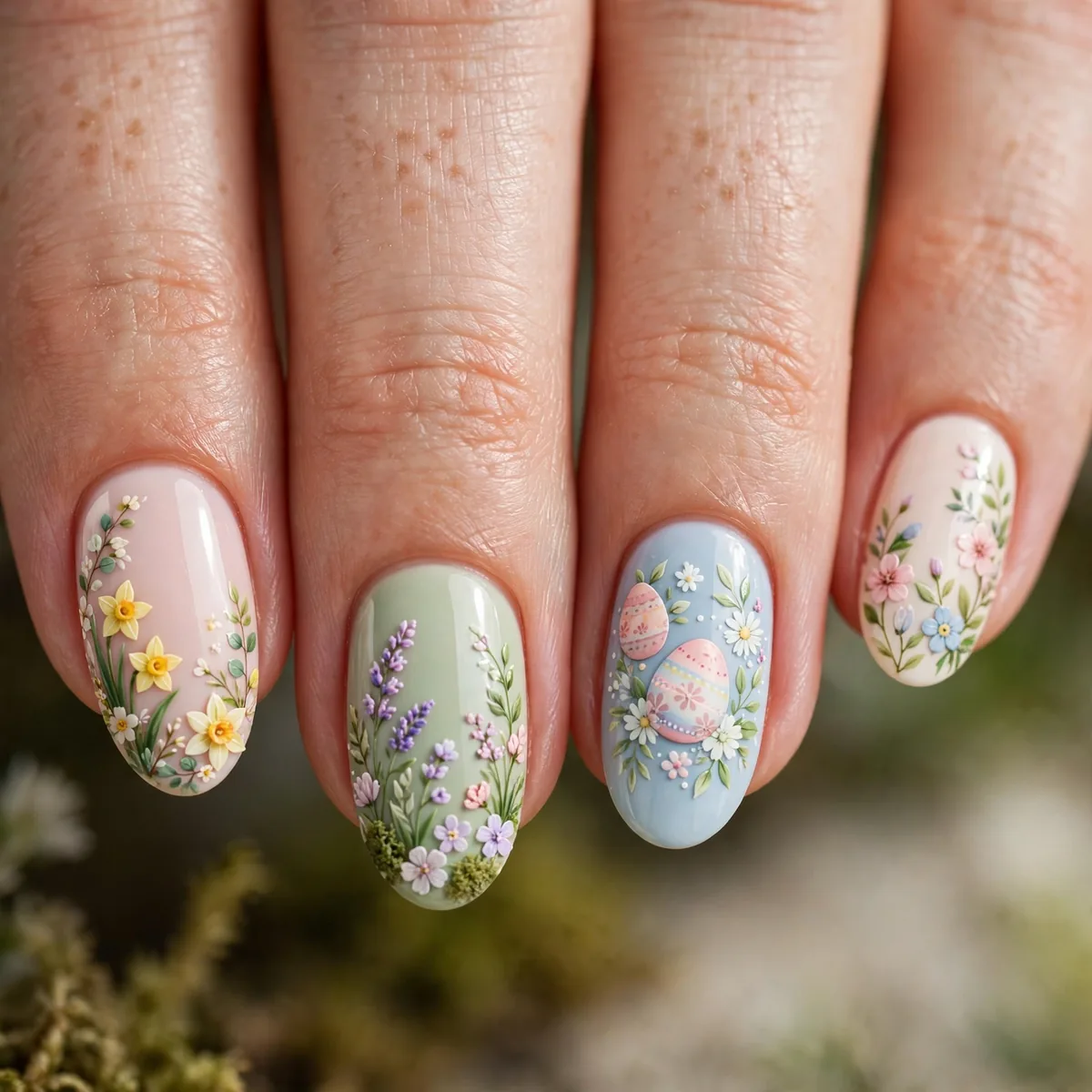 Floral easter garden nail art