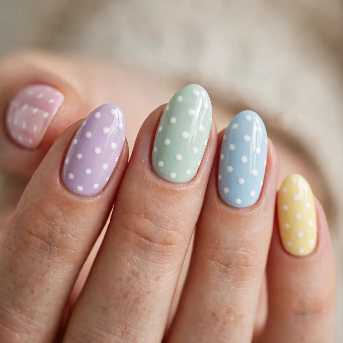 Polka dot pastel easter nails