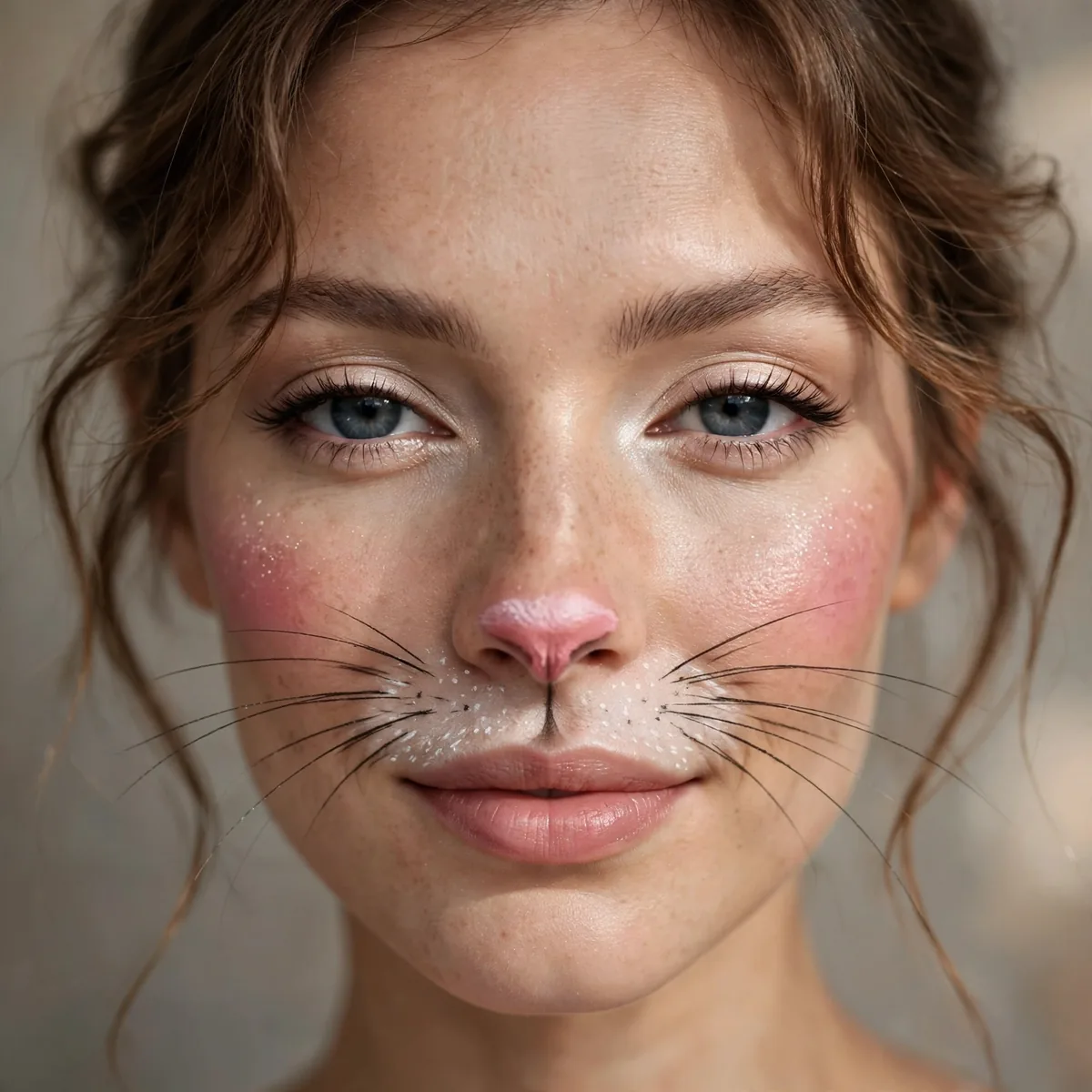 Woman with detailed whisker bunny makeup