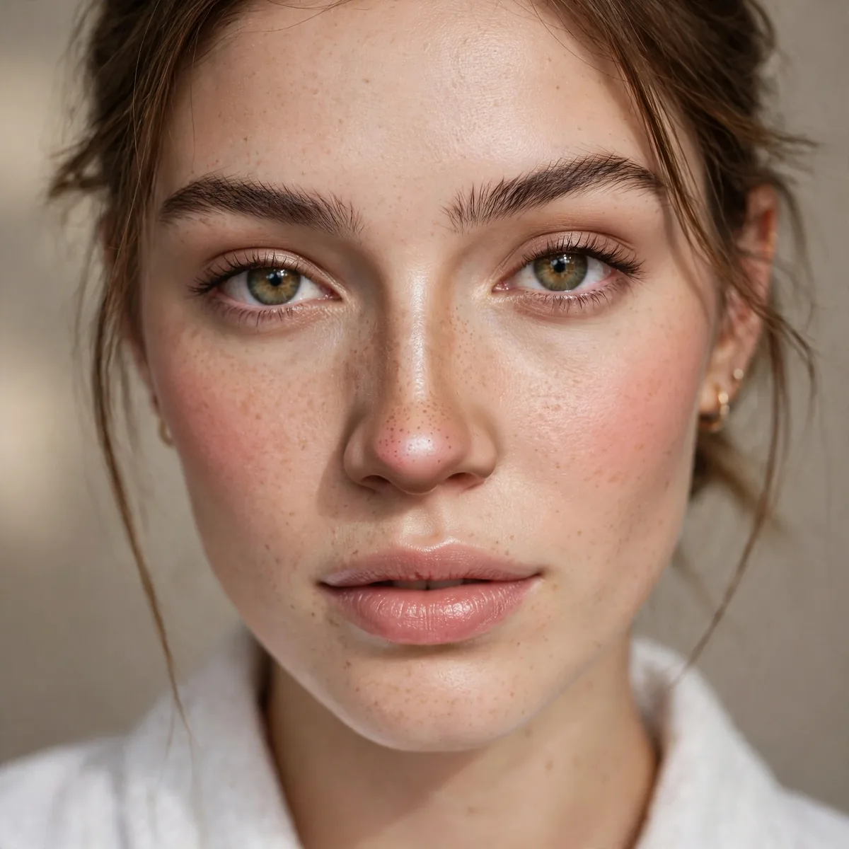 Woman with contoured bunny nose makeup trick