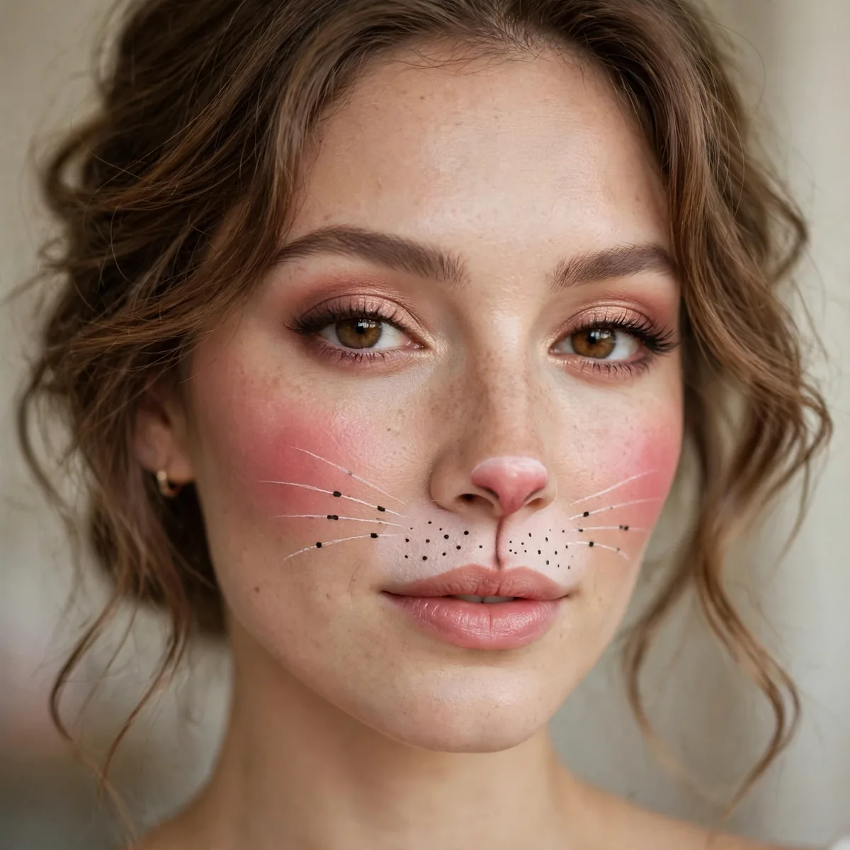 Woman with rosy cheeked bunny makeup