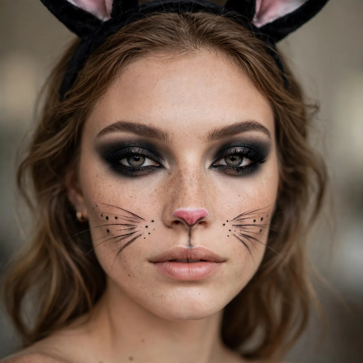Woman with smoky eye bunny costume makeup