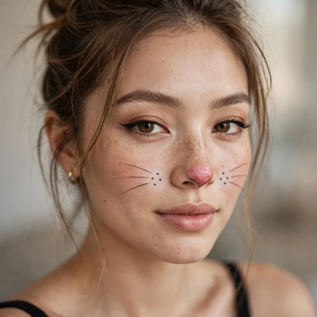 Woman with quick five-minute bunny makeup