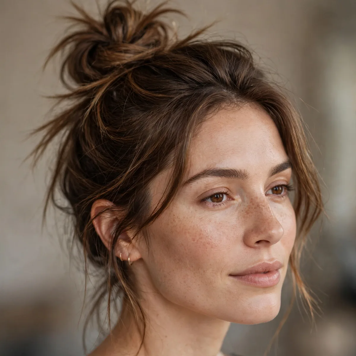 Messy top knot for medium hair