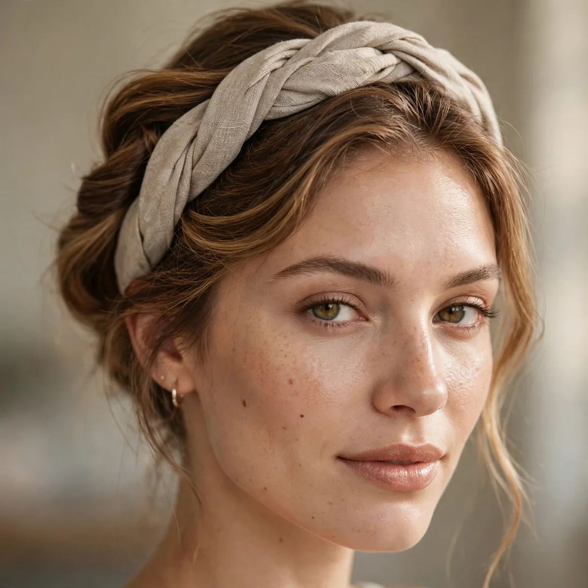 Hair tucked into a headband twist