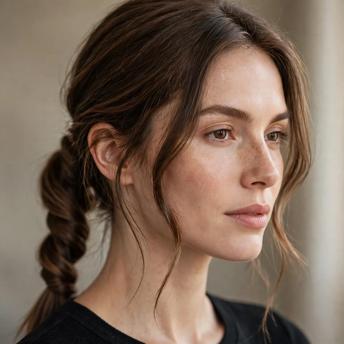 Low ponytail with a twisted section