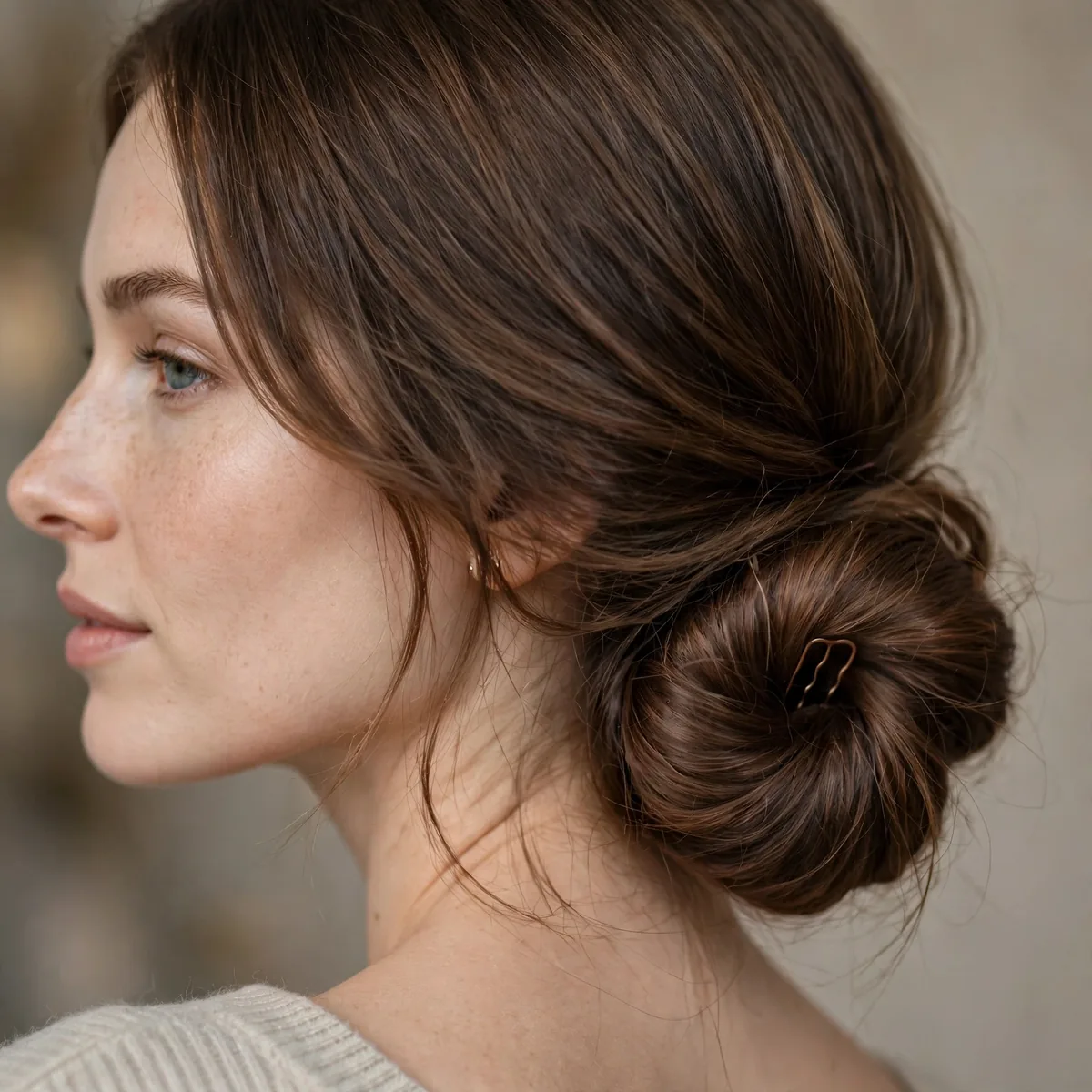 Low chignon built on a bun donut