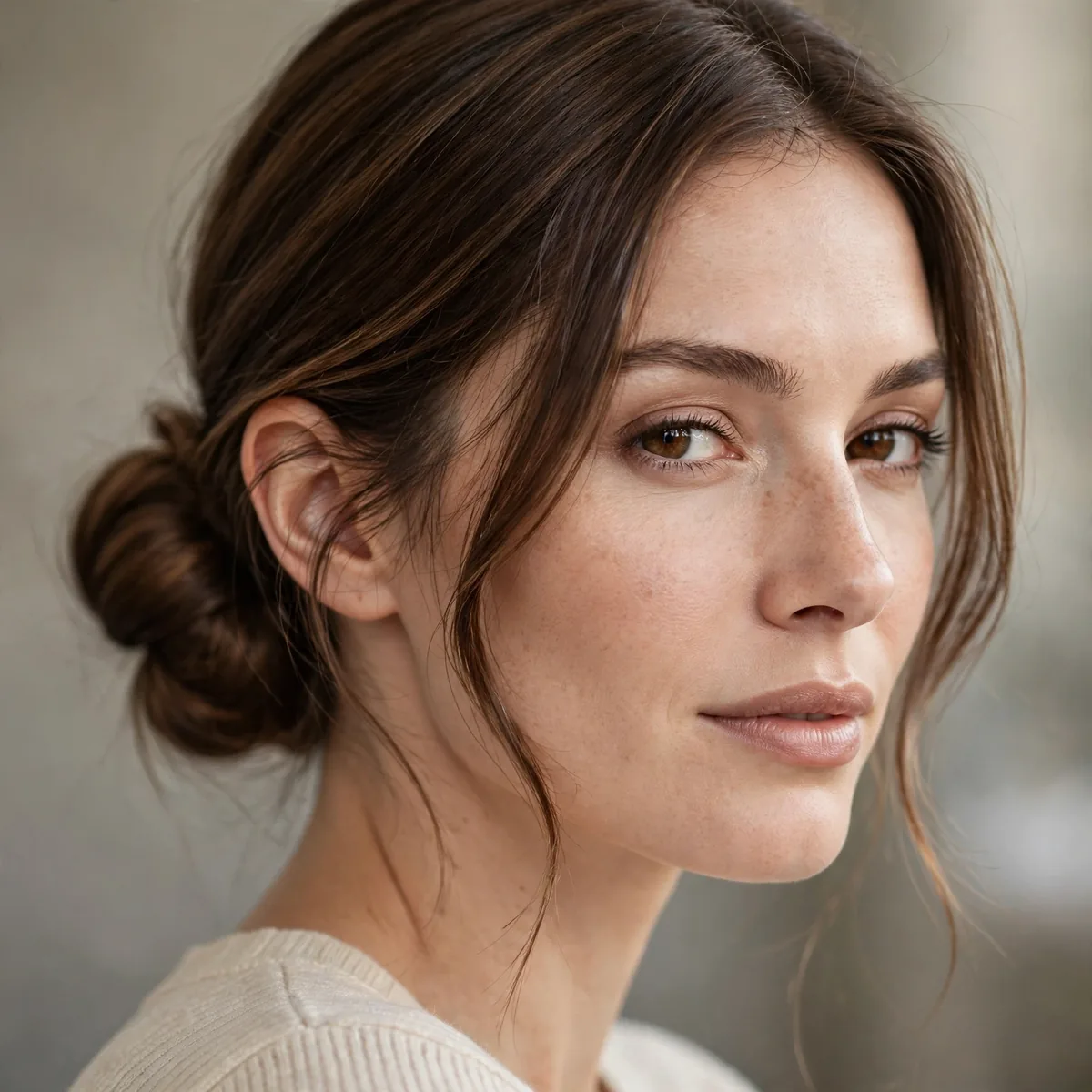 Simple low bun worn to one side