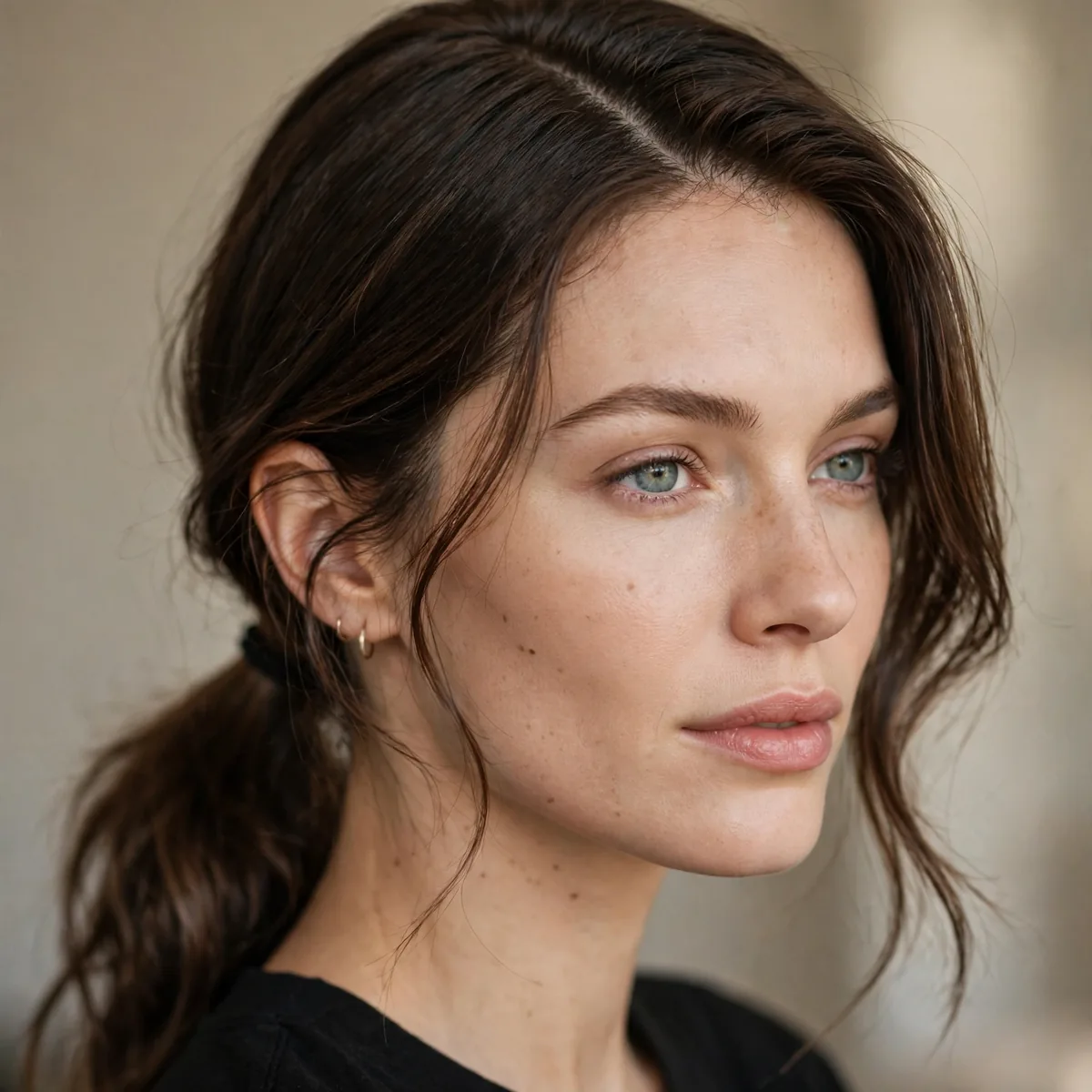 Low ponytail with a deep side part