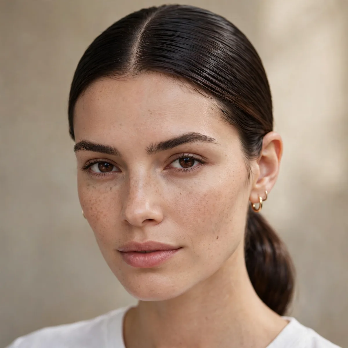Sleek low ponytail with middle part