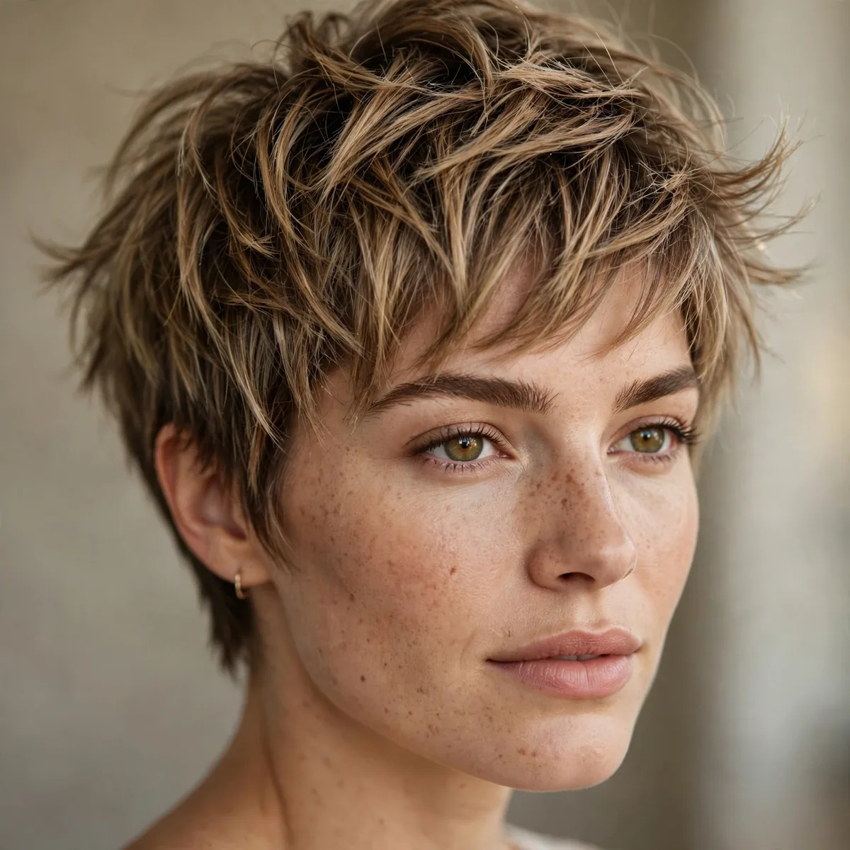 Textured pixie with piece-y styling