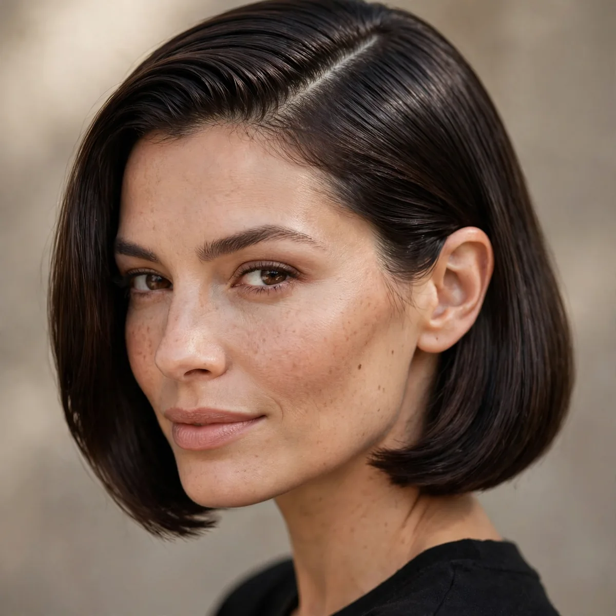 Sleek bob with deep side part