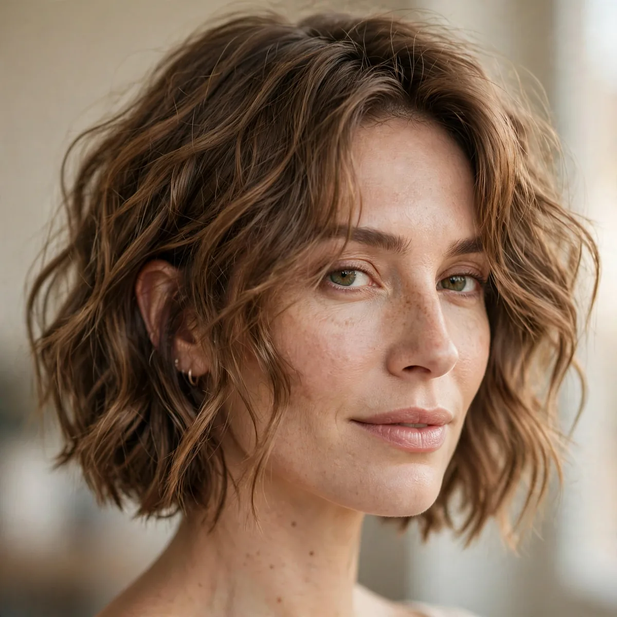Tousled wavy bob hairstyle