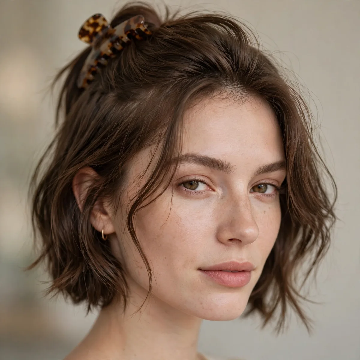 Half-up short hair with claw clip