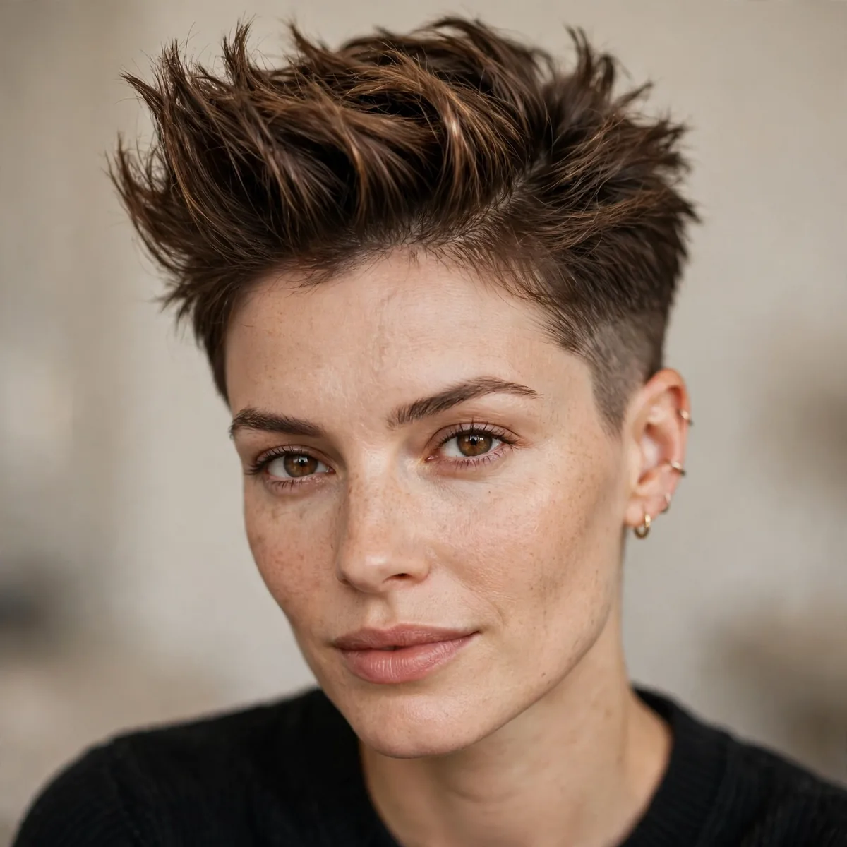 Short hair styled into a faux hawk