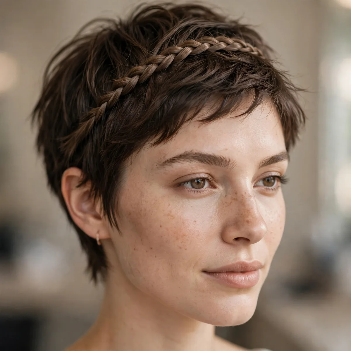 Small braid as headband on short hair