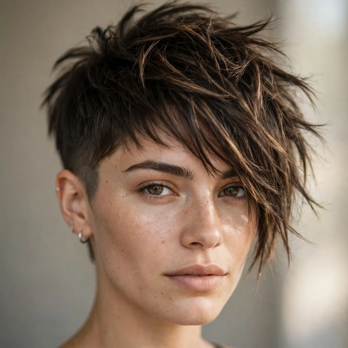 Asymmetrical pixie with edgy finish