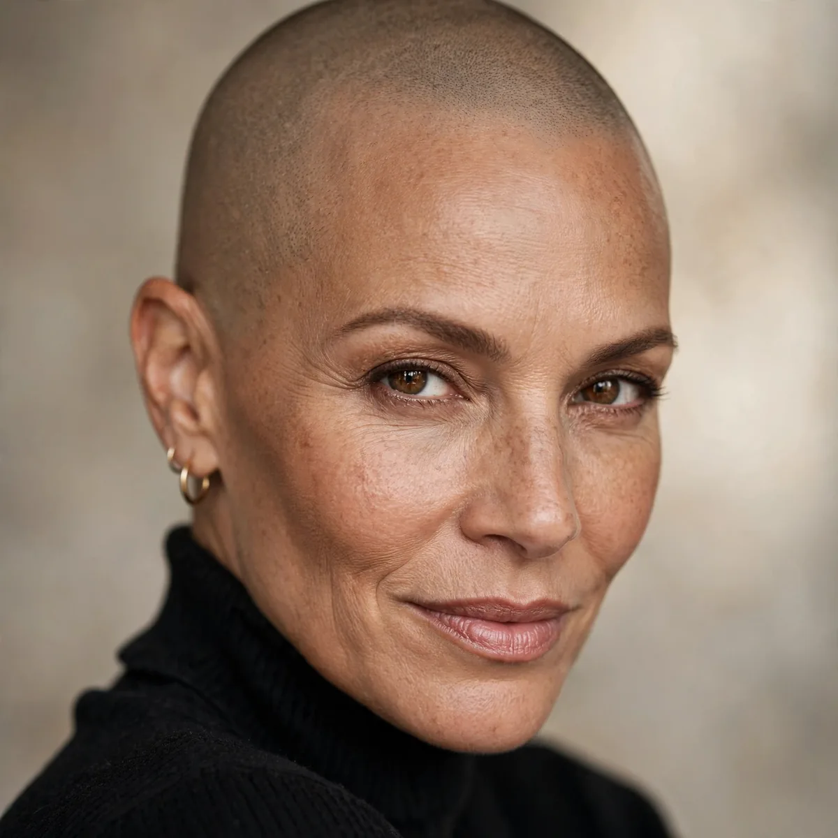 Woman over 40 with shaved head