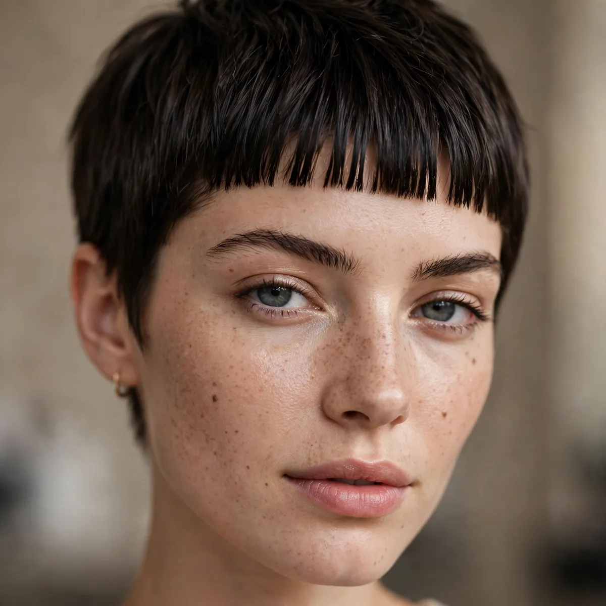 Short crop with micro bangs
