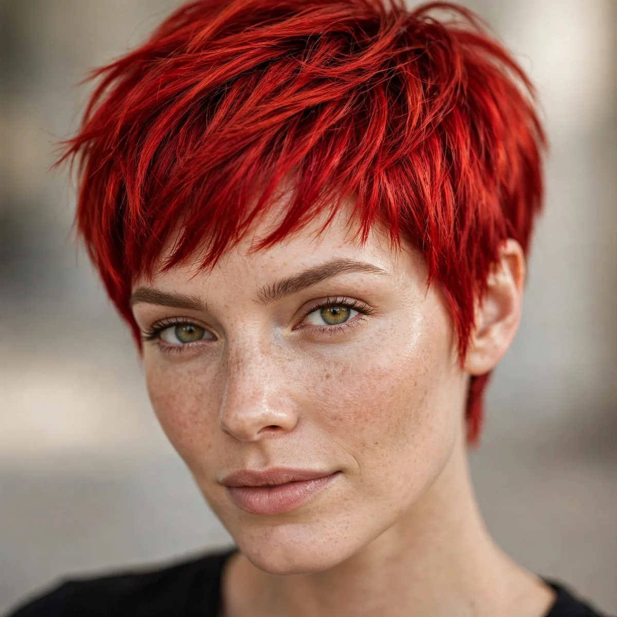 Bold red pixie haircut