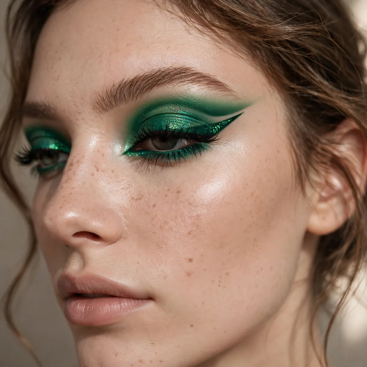 Emerald winged eyeshadow liner look