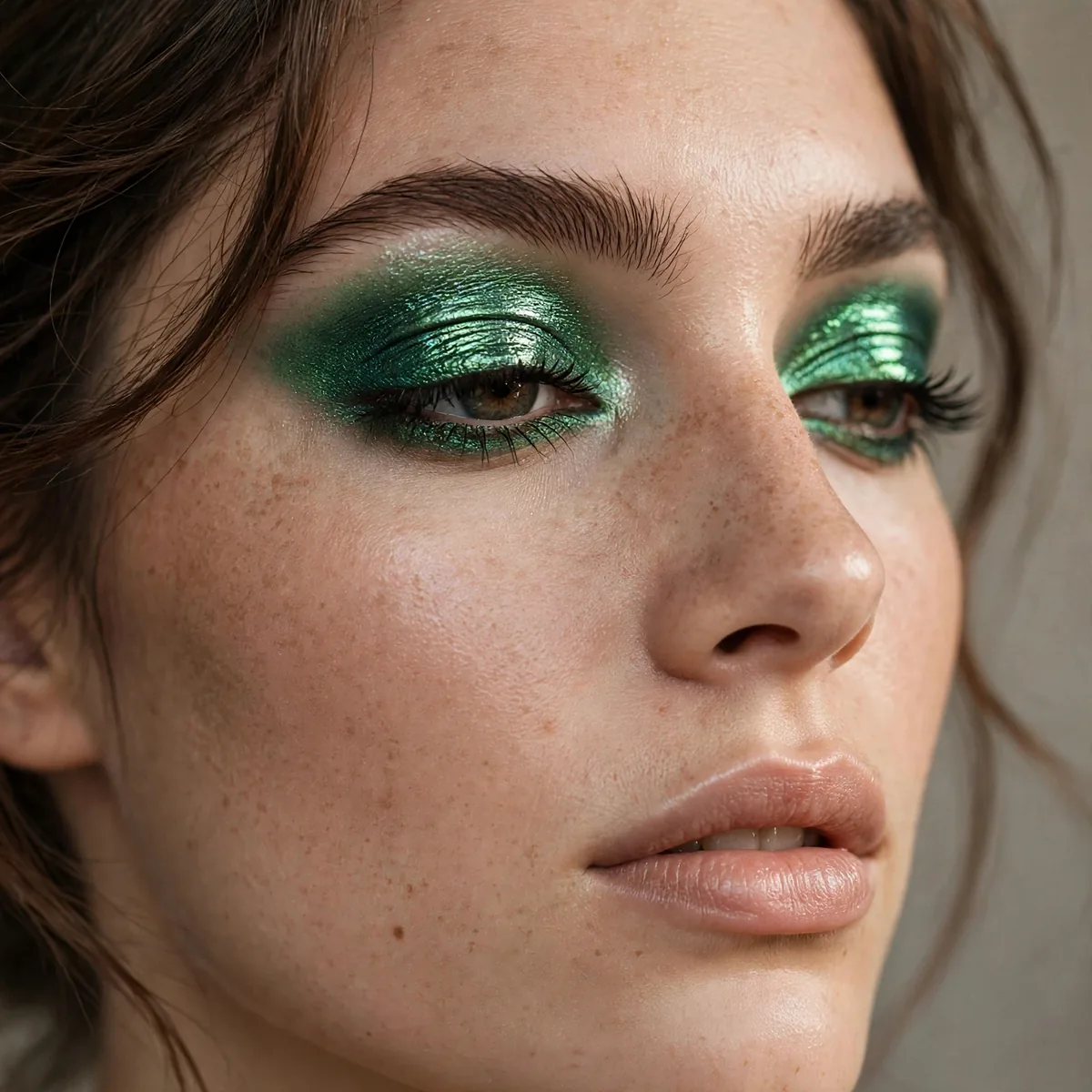 Metallic emerald foiled eyeshadow