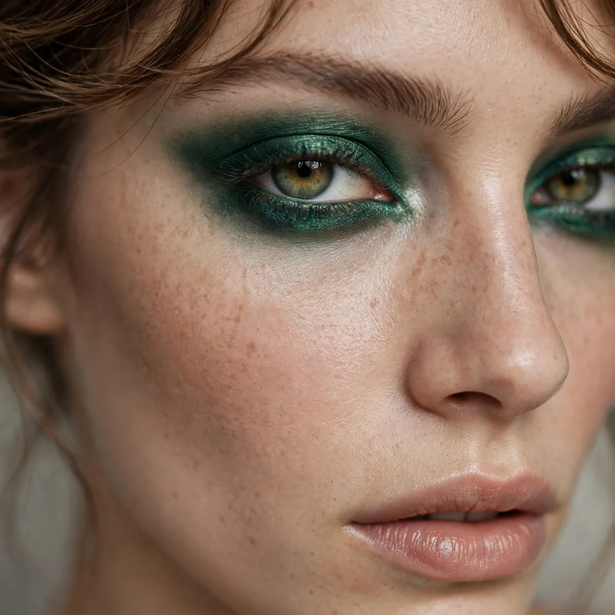 Smudged emerald kohl eyeliner look