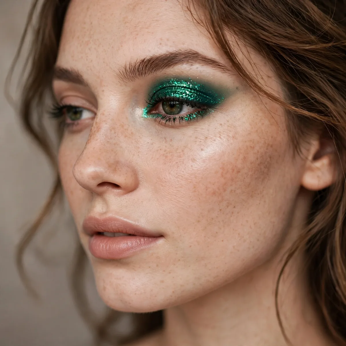 Emerald glitter eyeshadow accent
