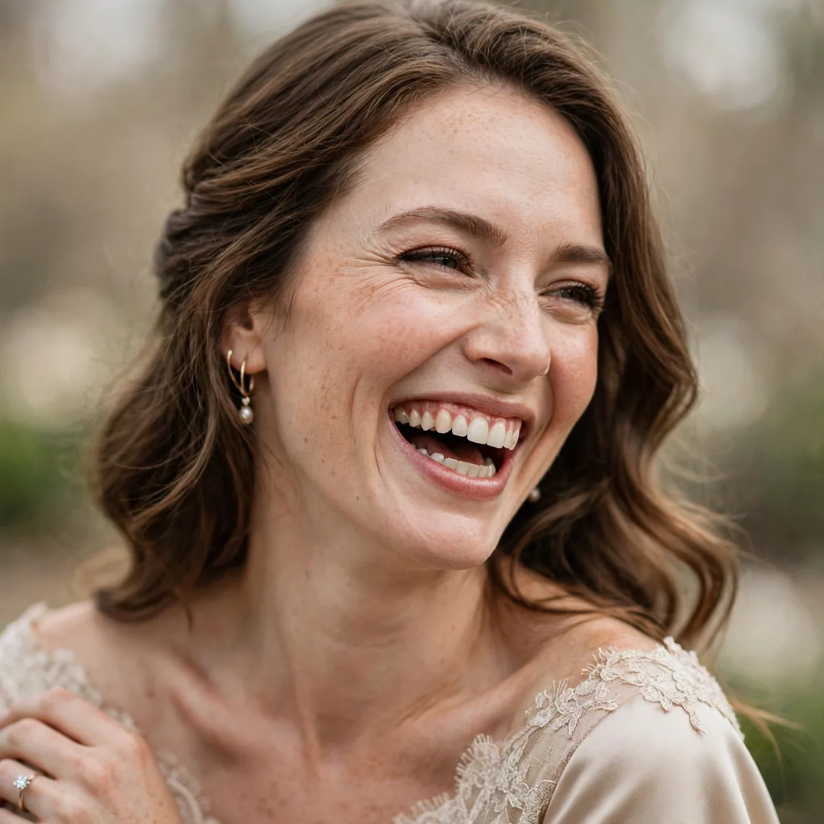 Candid laughing engagement photo