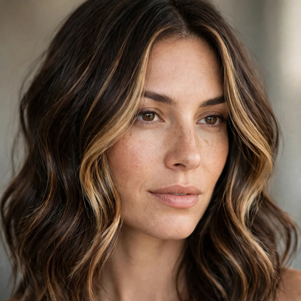 Espresso hair with face framing highlights