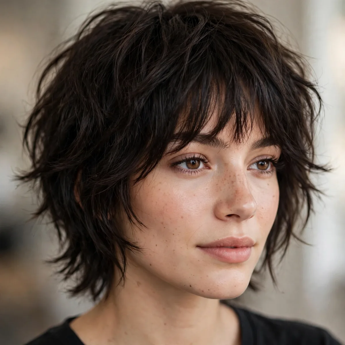 Dark espresso shag haircut
