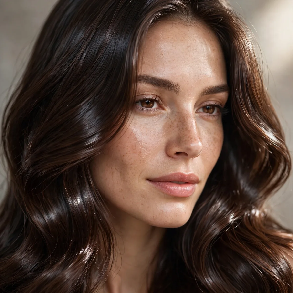 Glossy espresso brown hair with glass-like shine